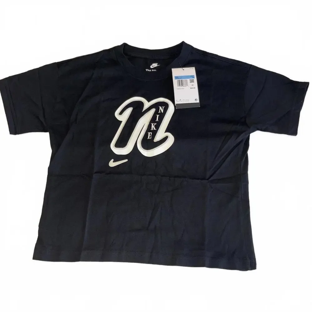 Nike Kids Swoosh Sports Casual Youth Medium Black Graphic T-Shirt M “n” Athletic